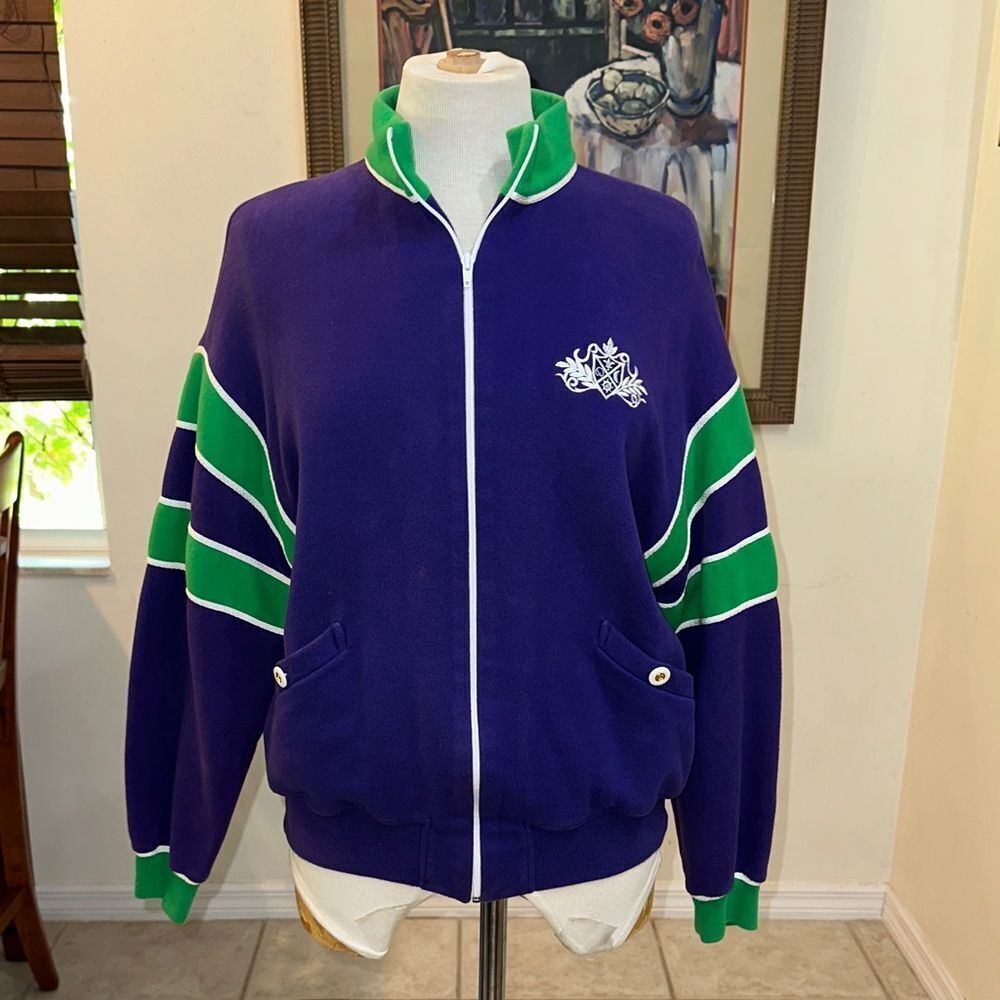 Vintage St. John Sport Vibrant Purple/ Green Zip-Up Jacket Size Medium